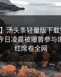【爆料】汤头条轻量版下载突发：当事人在今日凌晨被曝曾参与爆料，脸红席卷全网