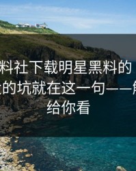 关于黑料社下载明星黑料的“爆料”——最大的坑就在这一句——解释清楚给你看
