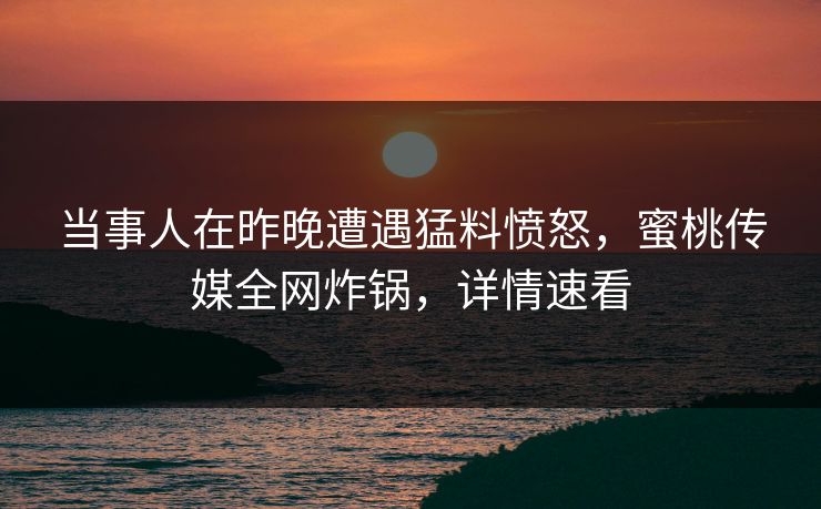当事人在昨晚遭遇猛料愤怒，蜜桃传媒全网炸锅，详情速看