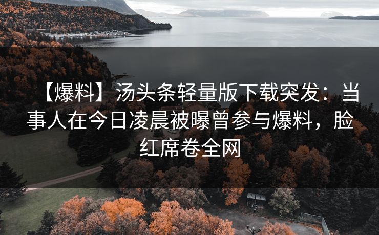 【爆料】汤头条轻量版下载突发：当事人在今日凌晨被曝曾参与爆料，脸红席卷全网